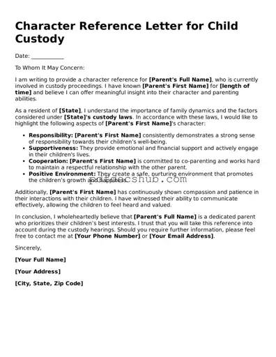 Legal Character Reference Letter for Child Custody Template