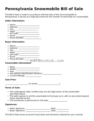Attorney-Approved Pennsylvania Snowmobile Bill of Sale Form