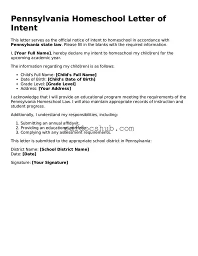 Attorney-Approved Pennsylvania Homeschool Letter of Intent Form