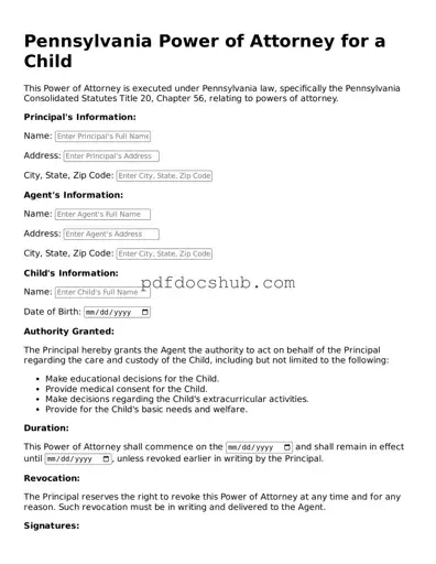 Attorney-Approved Pennsylvania Power of Attorney for a Child Form