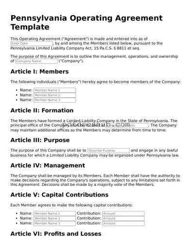 Attorney-Approved Pennsylvania Operating Agreement Form