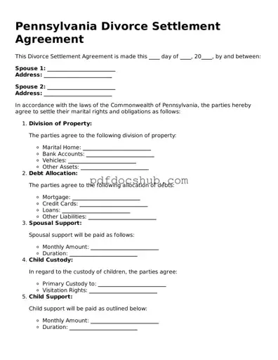 Attorney-Approved Pennsylvania Divorce Settlement Agreement Form