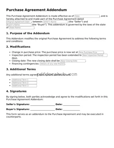 Legal Purchase Agreement Addendum Template