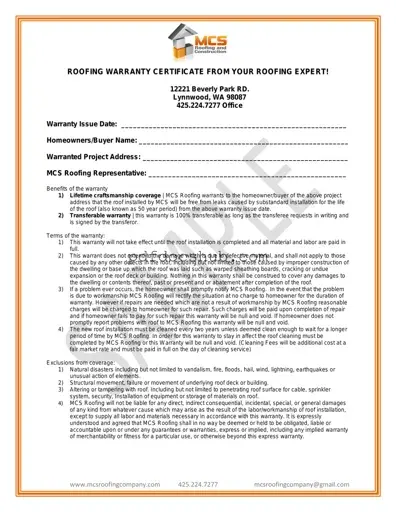 Roofing Warranty Certificate Template