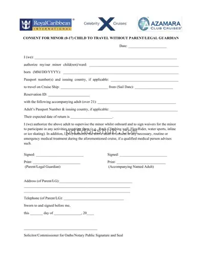 Royal Caribbean Parental Consent Template