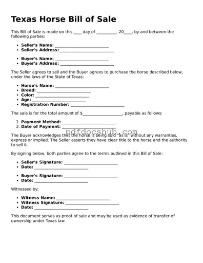 Attorney-Approved Texas Horse Bill of Sale Form
