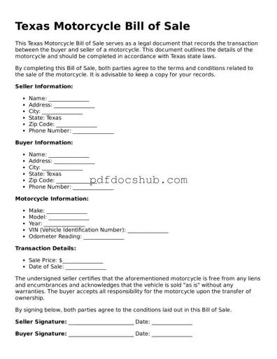 Attorney-Approved Texas Motorcycle Bill of Sale Form