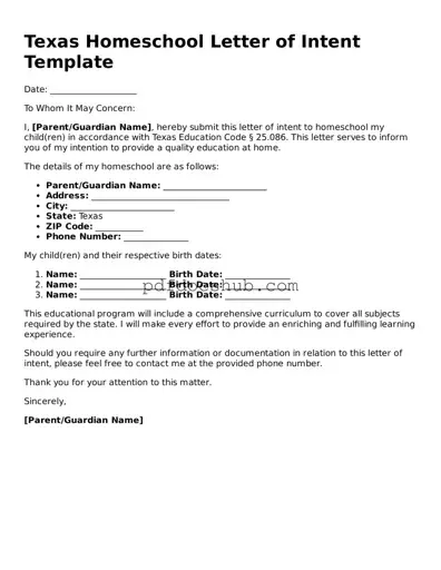 Attorney-Approved Texas Homeschool Letter of Intent Form