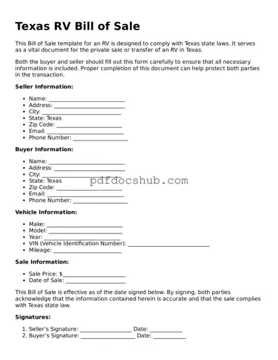 Attorney-Approved Texas RV Bill of Sale Form