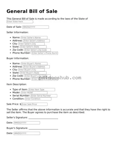 Legal General Bill of Sale Template