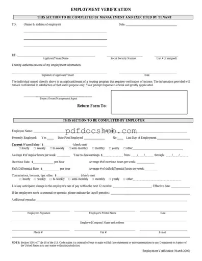 Employment verification form Template