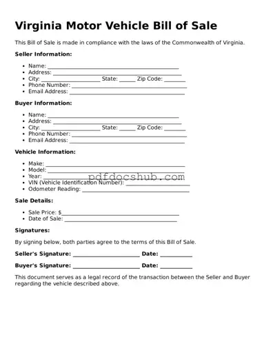 Attorney-Approved Virginia Motor Vehicle Bill of Sale Form