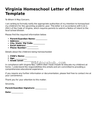 Attorney-Approved Virginia Homeschool Letter of Intent Form