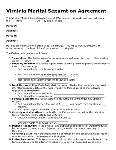 Attorney-Approved Virginia Marital Separation Agreement Form