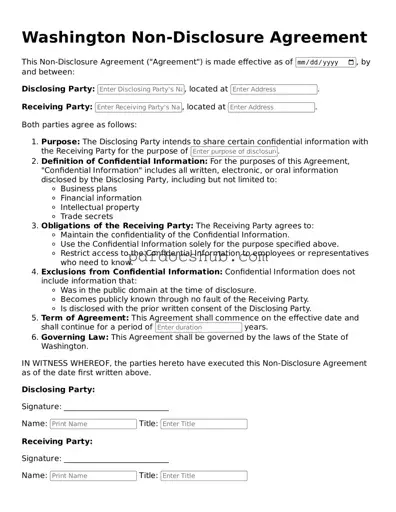 Attorney-Approved Washington Non-disclosure Agreement Form