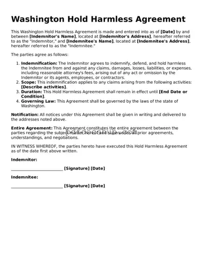 Attorney-Approved Washington Hold Harmless Agreement Form