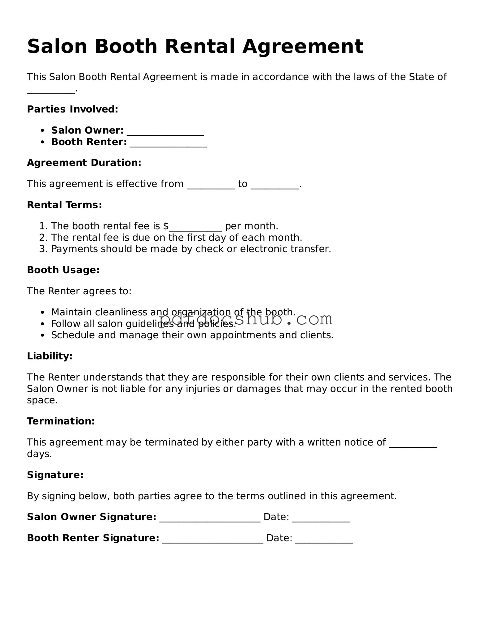 Legal Salon Booth Rental Agreement Template