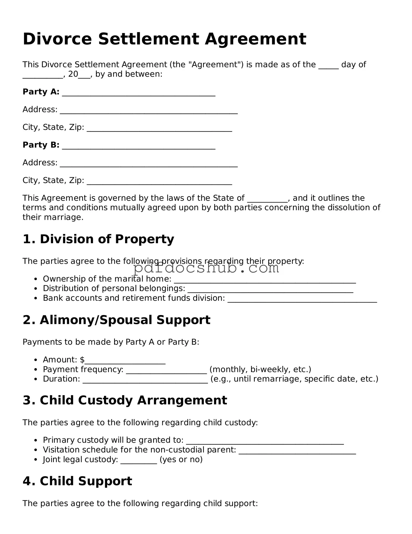 Legal Divorce Settlement Agreement Template