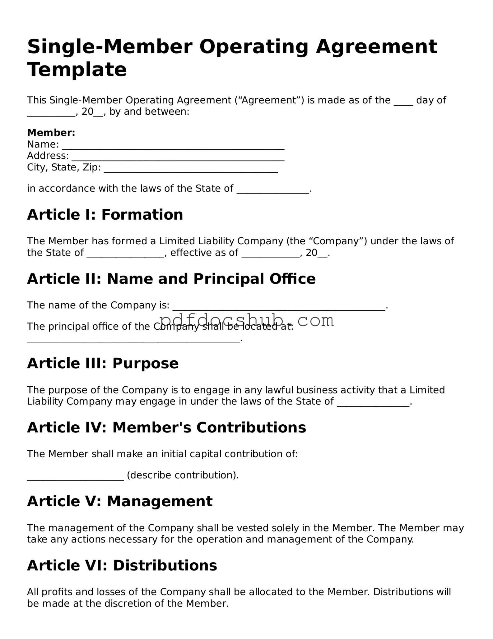 Legal Single-Member Operating Agreement Template