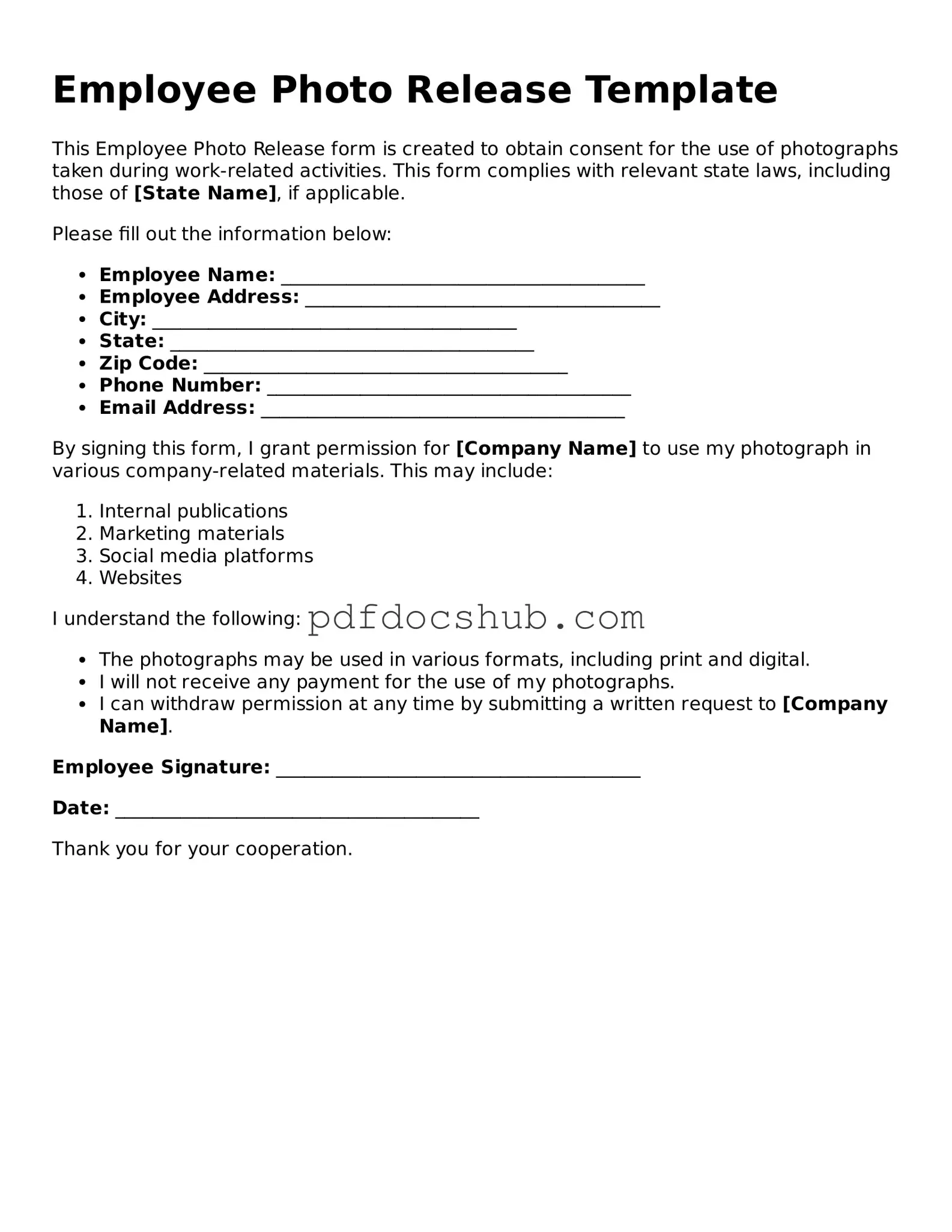 Legal Employee Photo Release Template