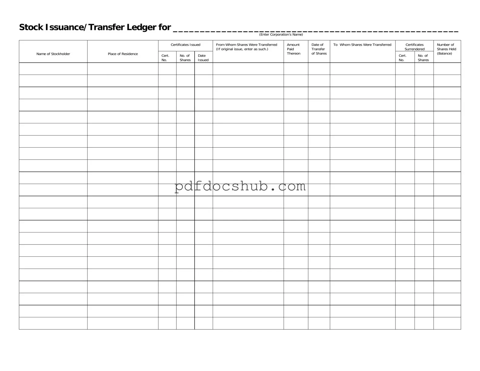 Stock Transfer Ledger Template
