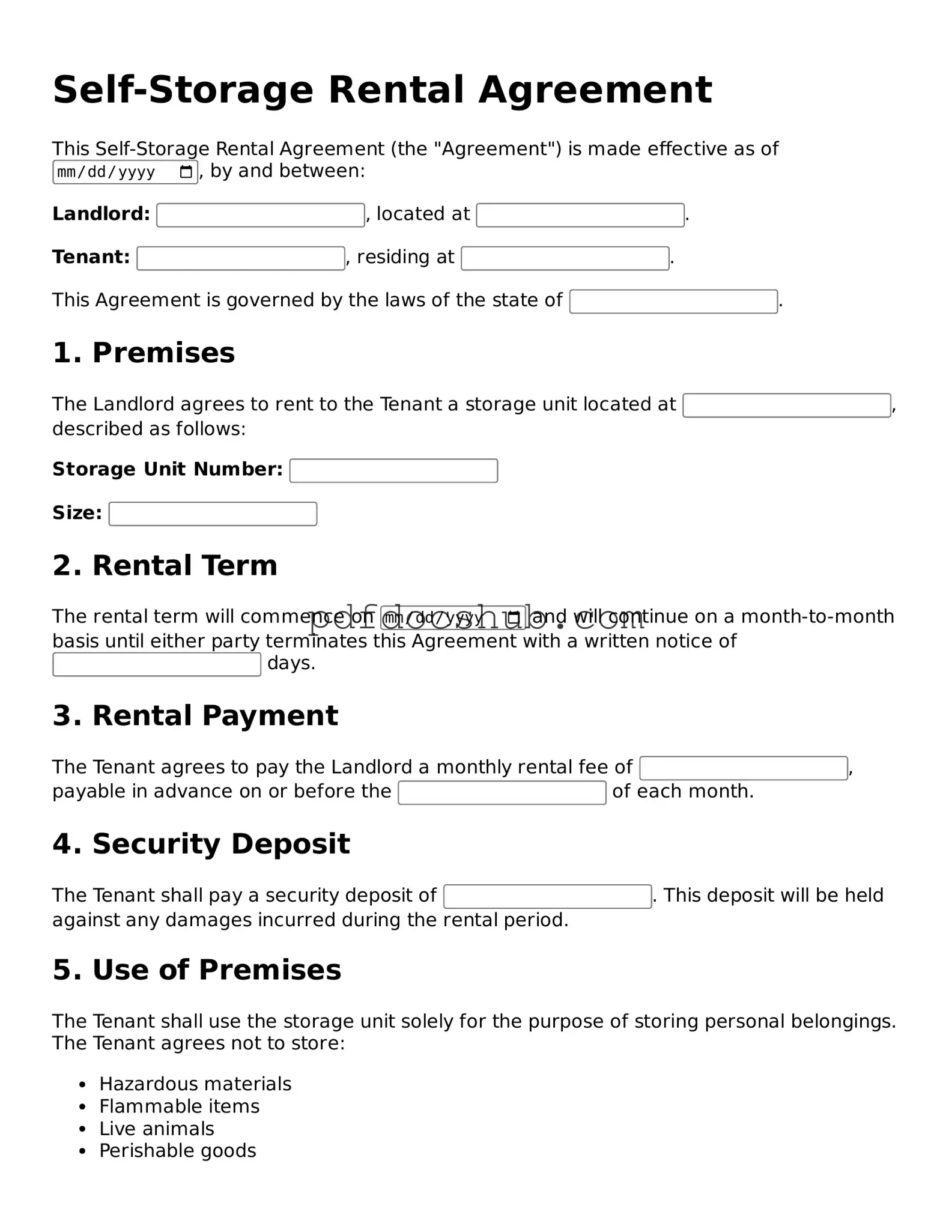 Legal Self-Storage Rental Agreement Template