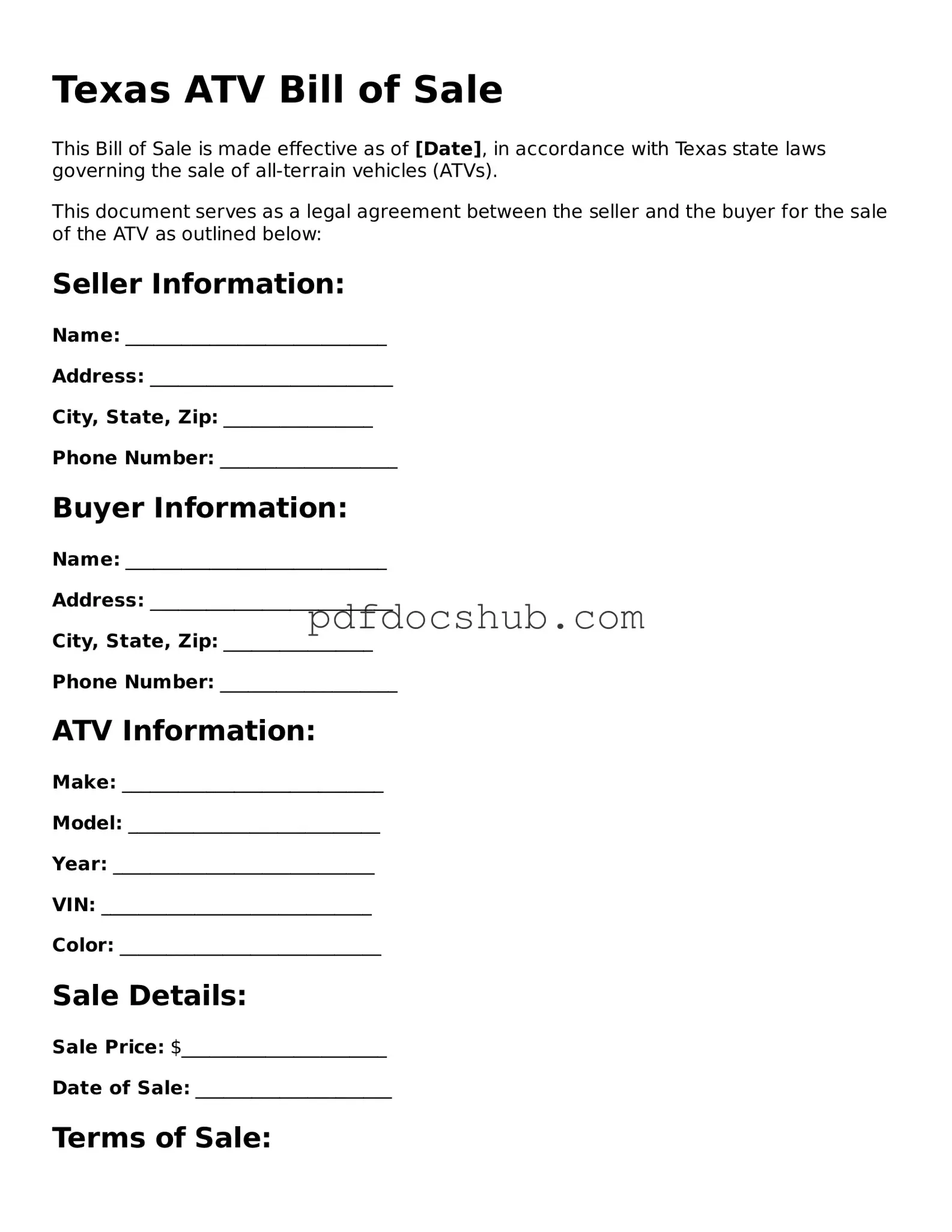 Attorney-Approved Texas ATV Bill of Sale Form