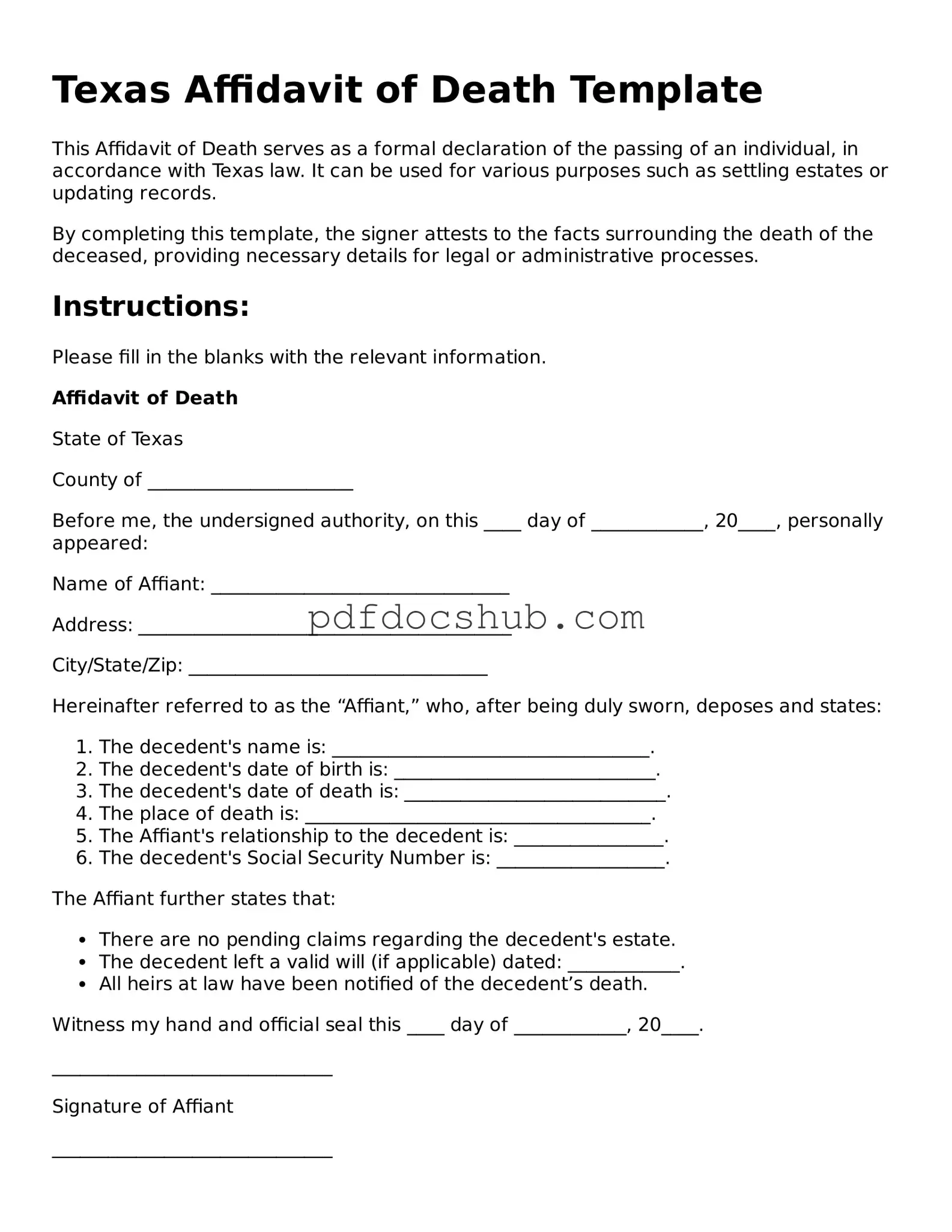 Attorney-Approved Texas Affidavit of Death Form
