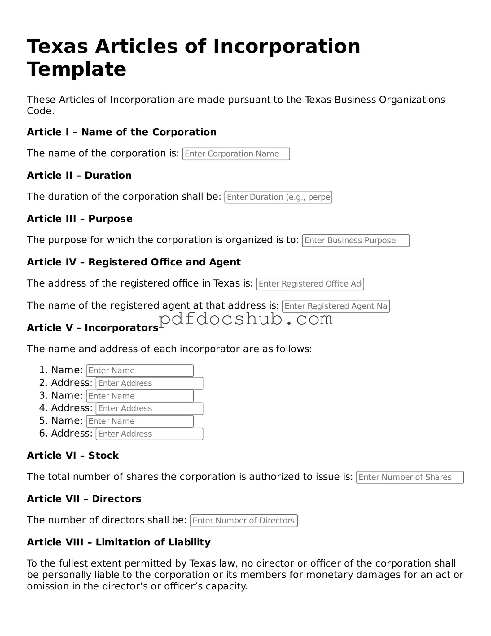 Attorney-Approved Texas Articles of Incorporation Form