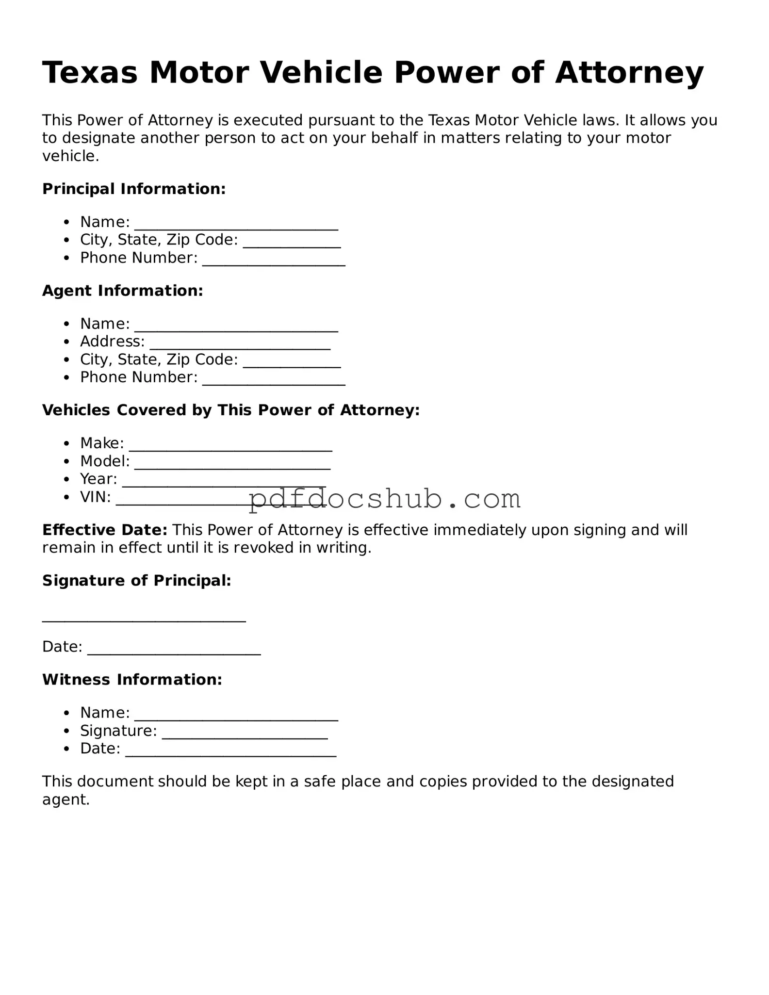 Attorney-Approved Texas Motor Vehicle Power of Attorney Form