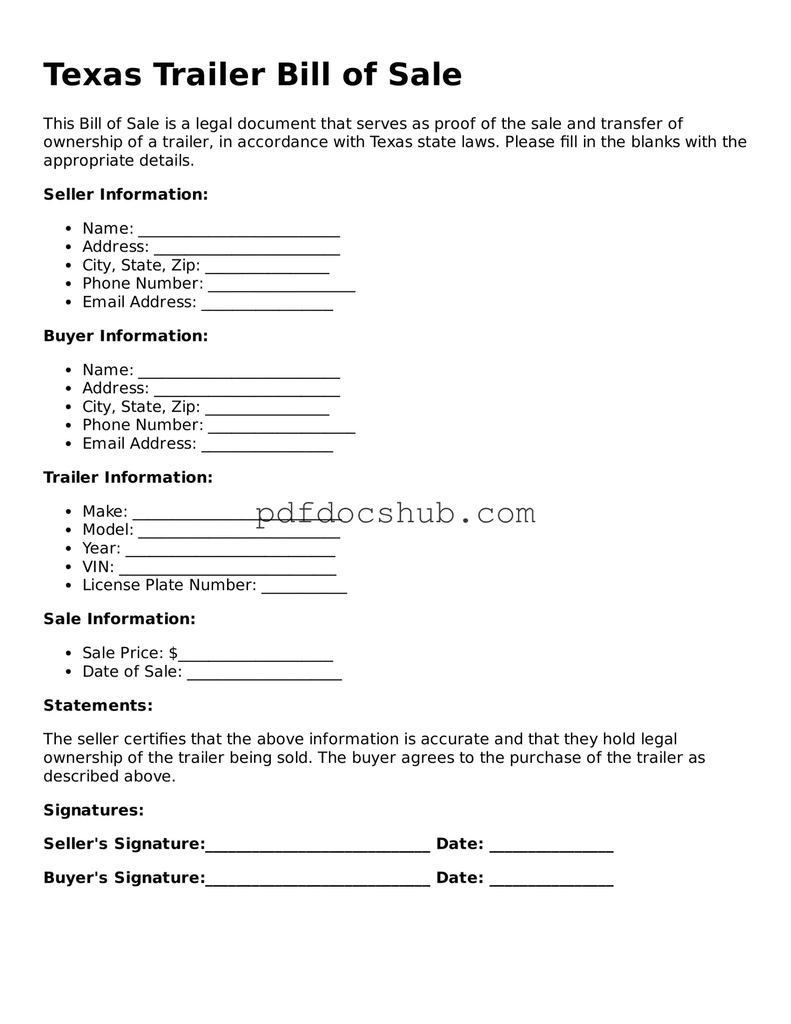 Attorney-Approved Texas Trailer Bill of Sale Form