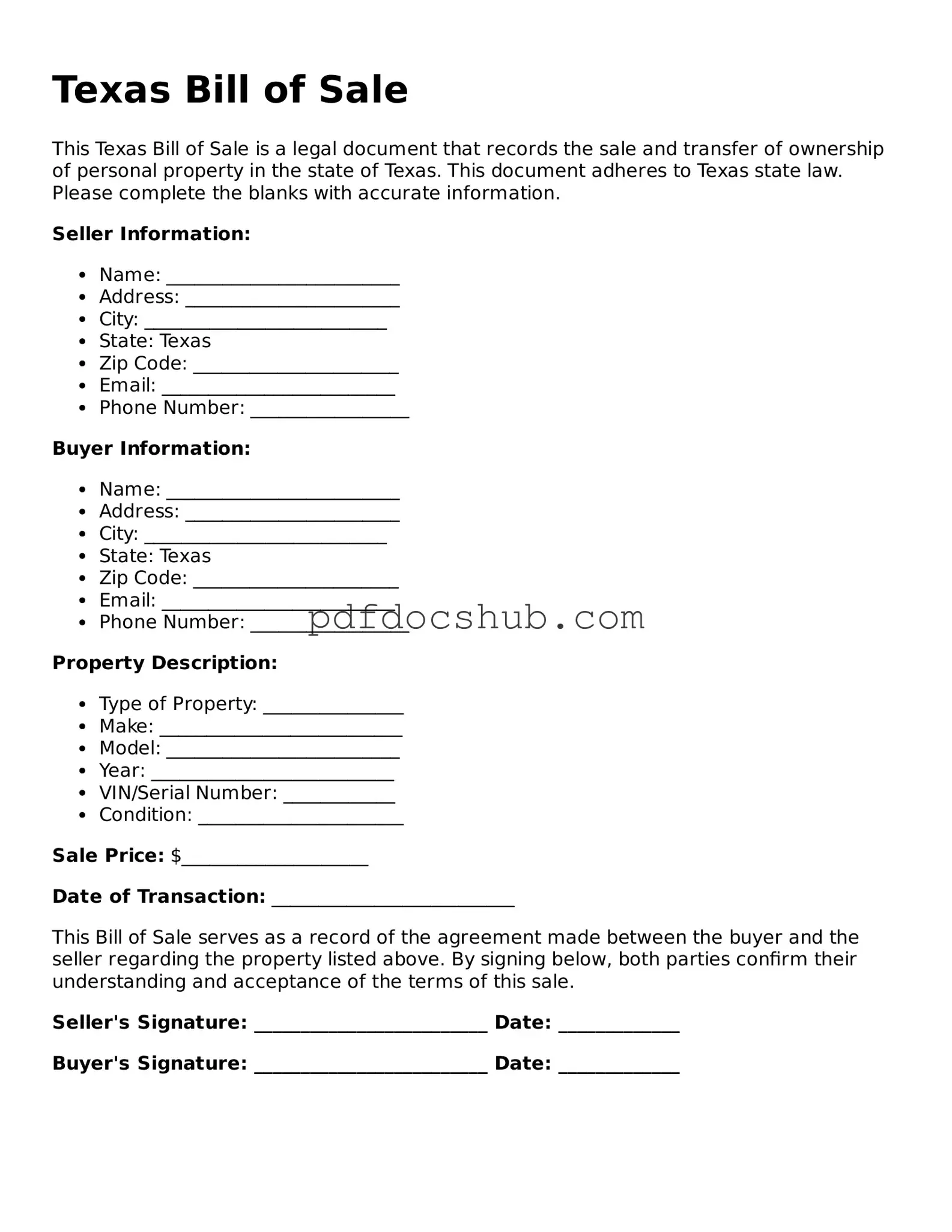 Attorney-Approved Texas Bill of Sale Form