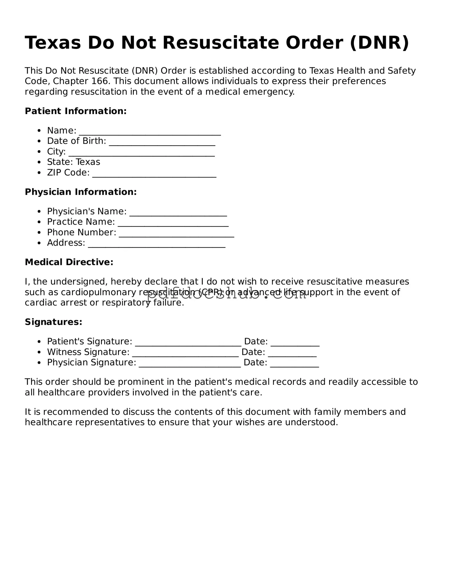 Attorney-Approved Texas Do Not Resuscitate Order Form