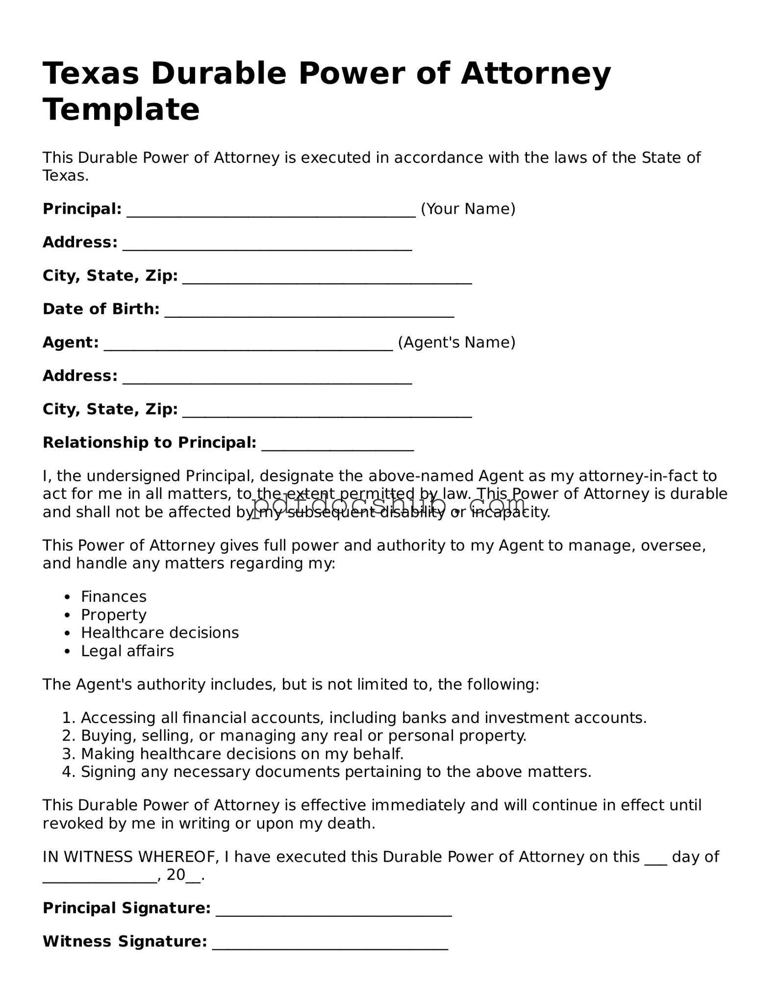 Attorney-Approved Texas Durable Power of Attorney Form