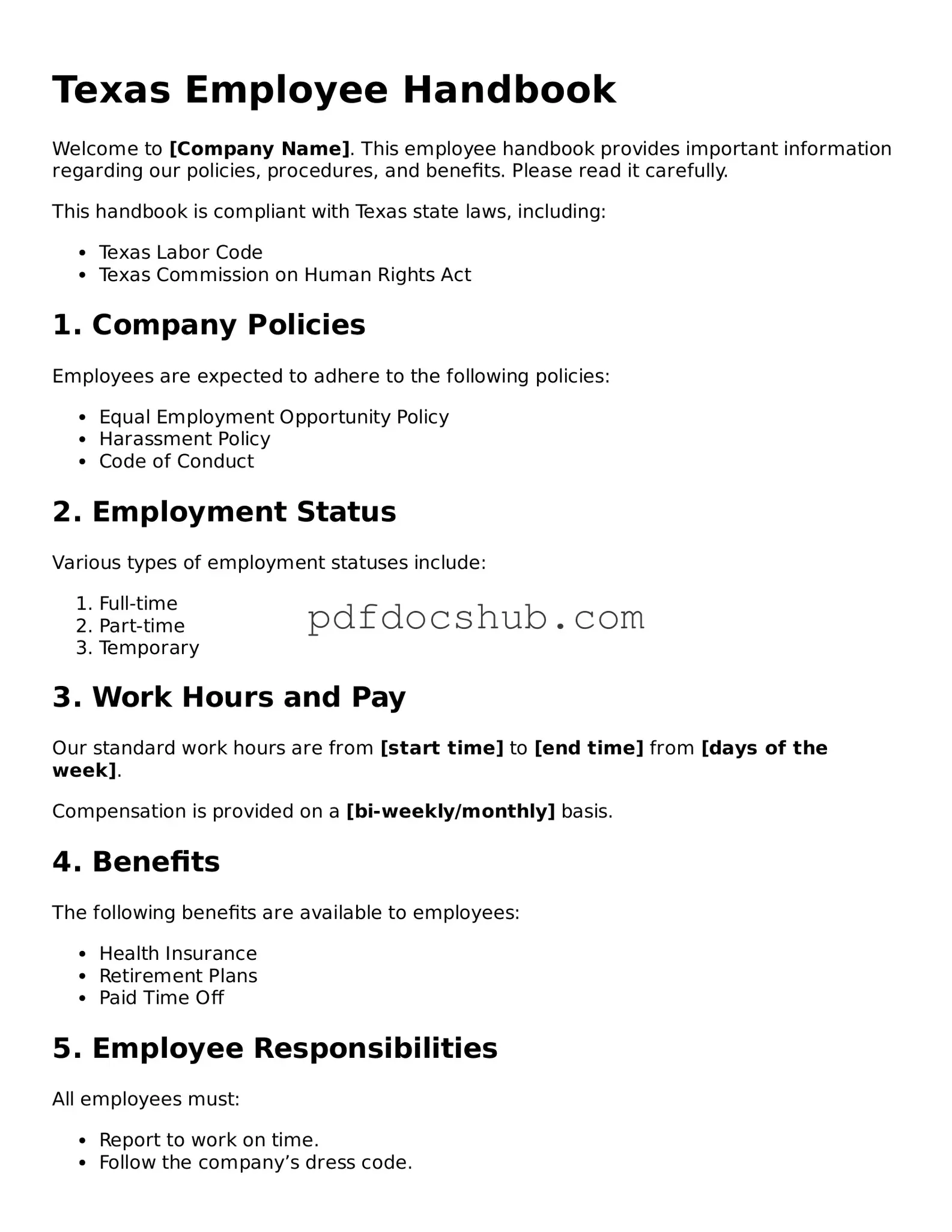 Attorney-Approved Texas Employee Handbook Form