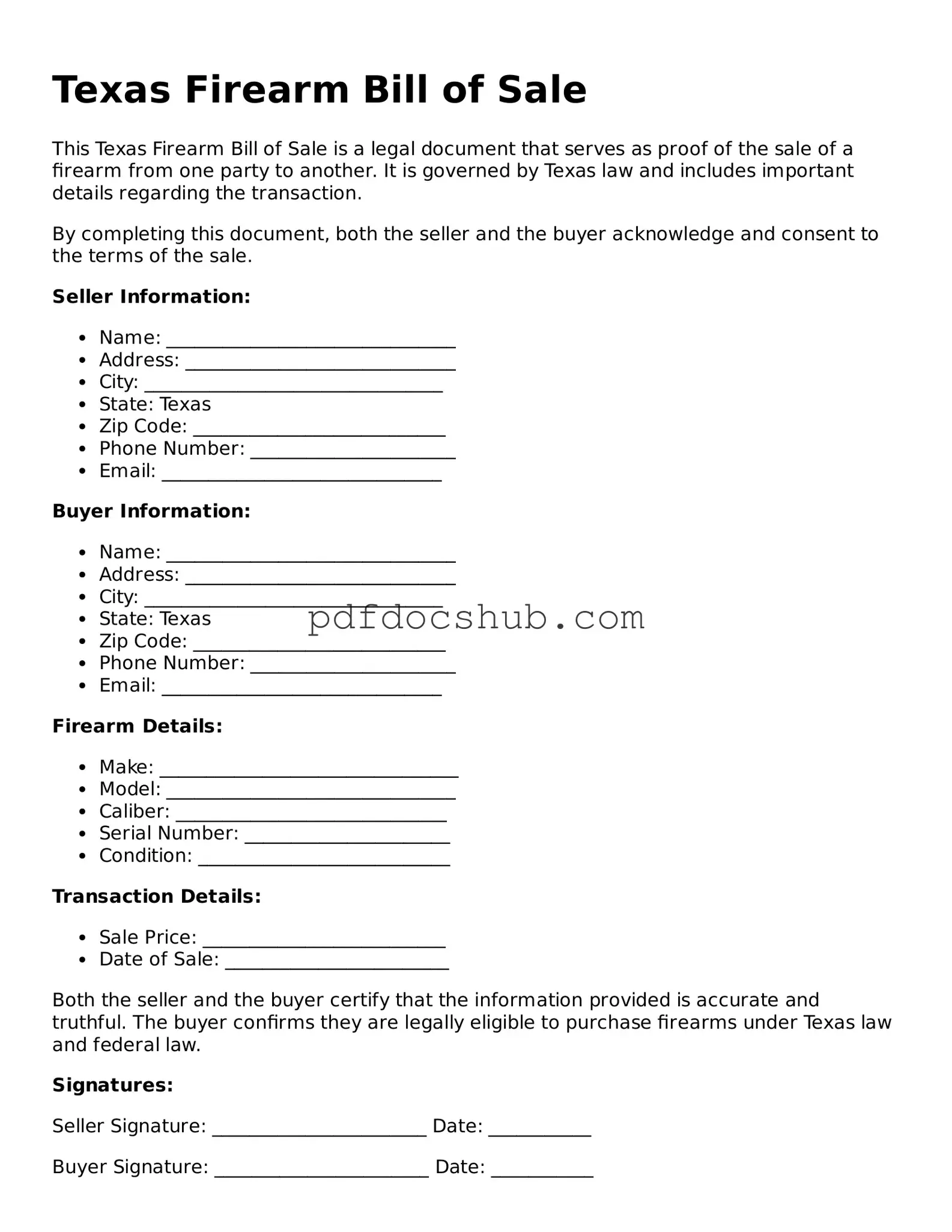 Attorney-Approved Texas Firearm Bill of Sale Form