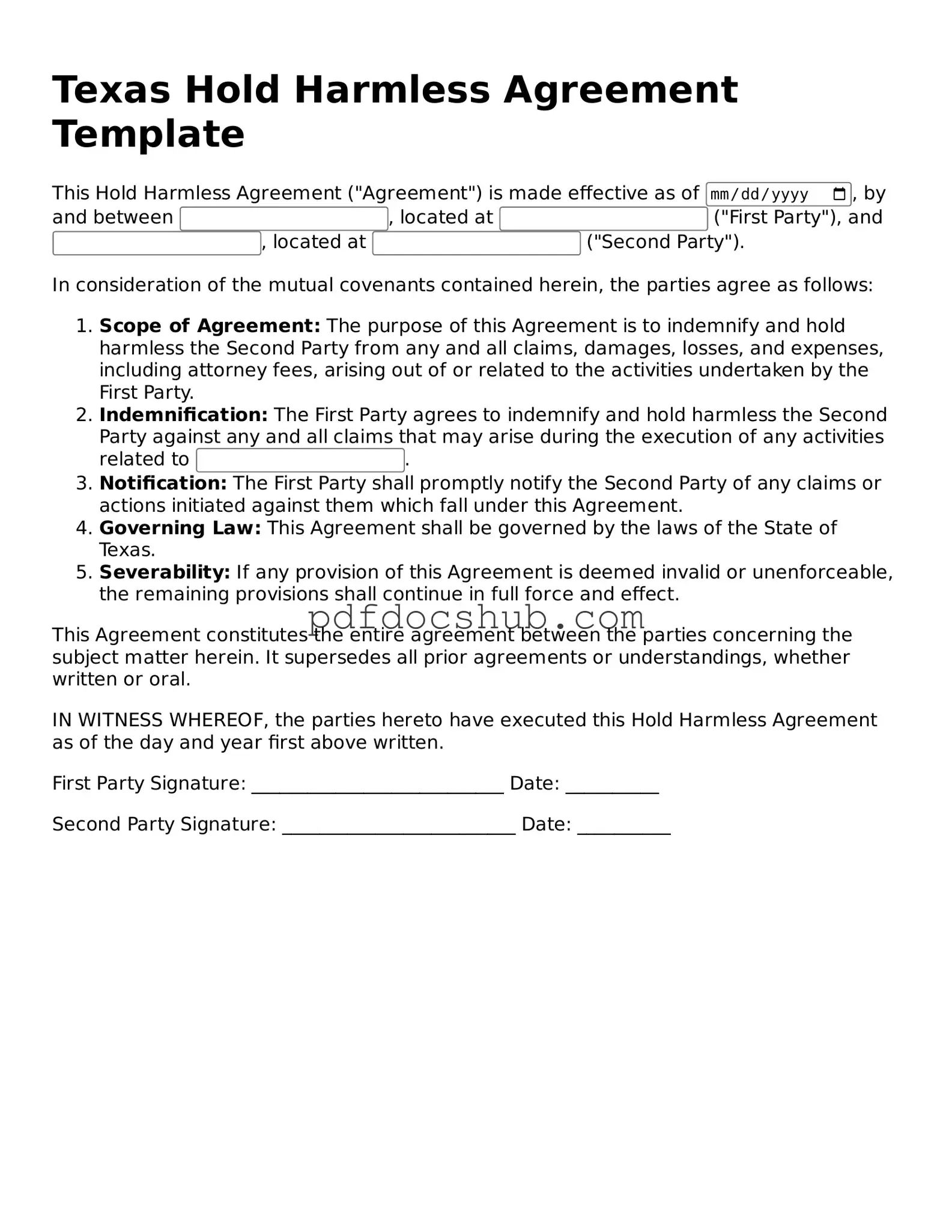 Attorney-Approved Texas Hold Harmless Agreement Form