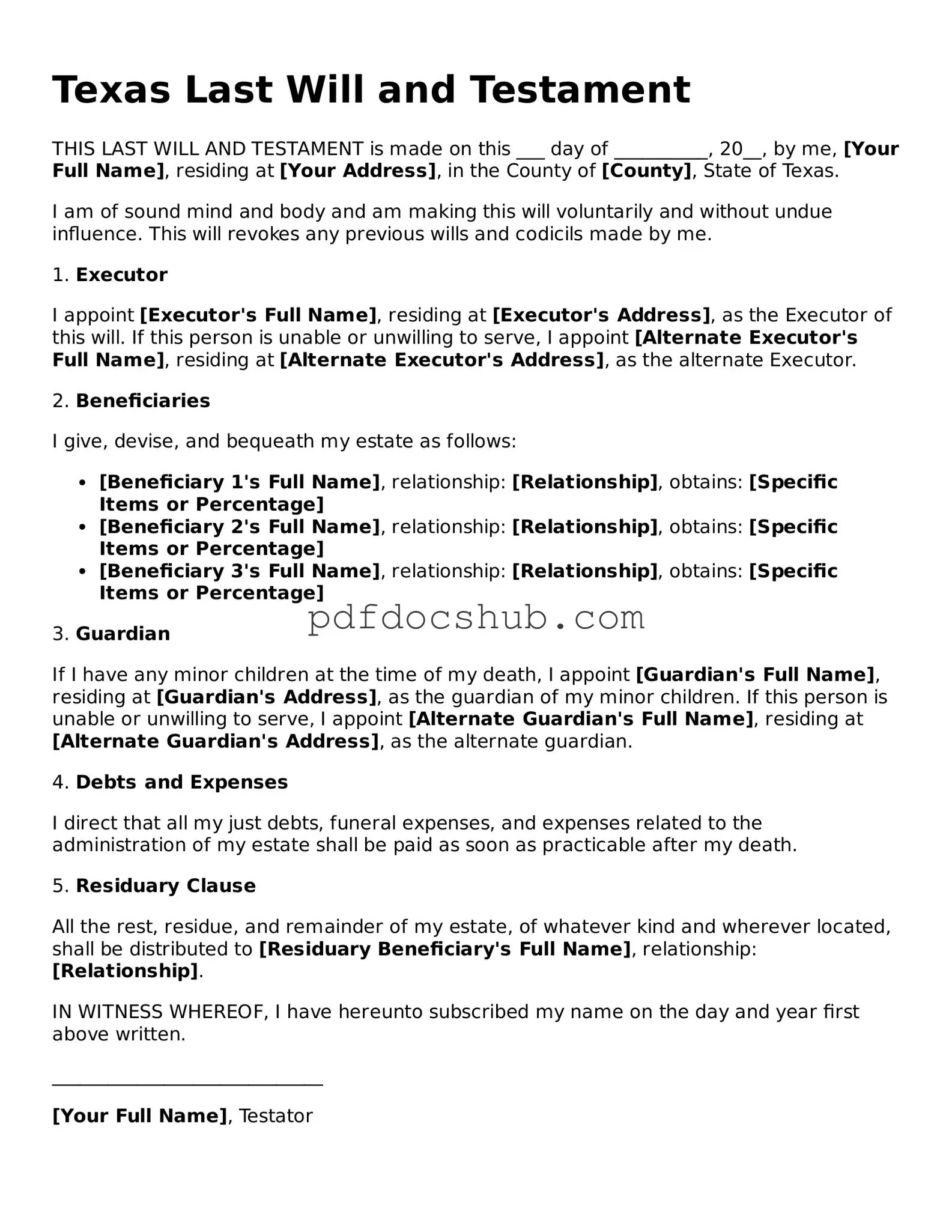 Attorney-Approved Texas Last Will and Testament Form