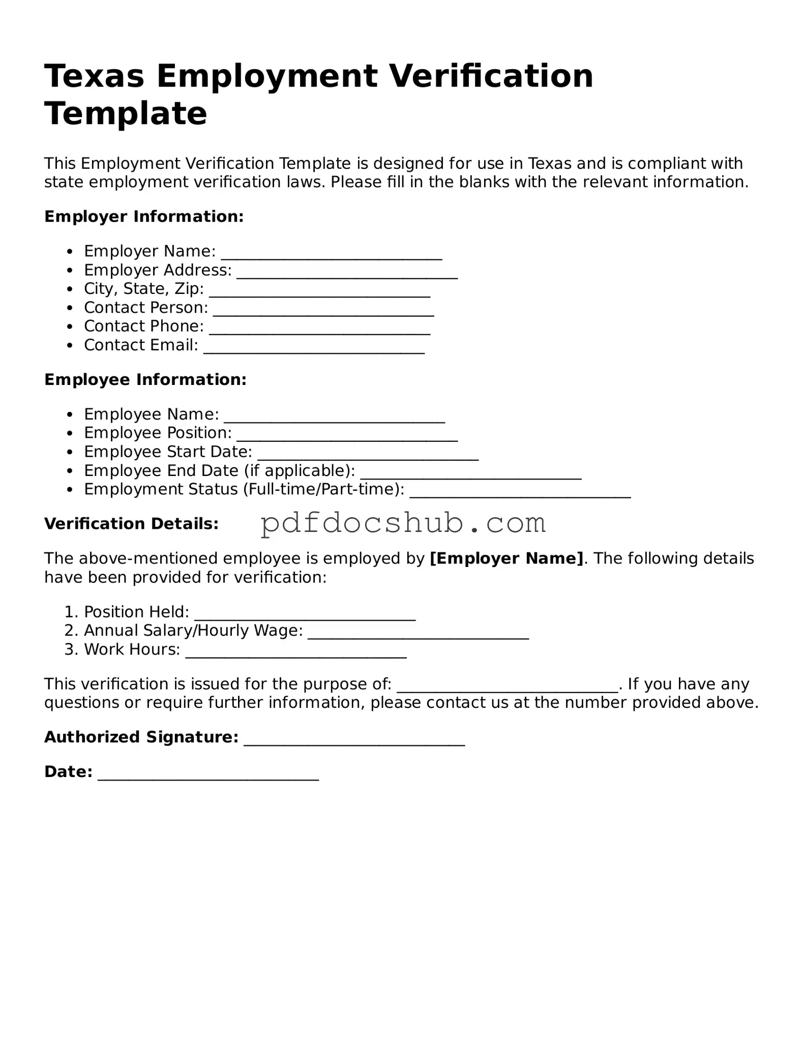 Attorney-Approved Texas Employment Verification Form