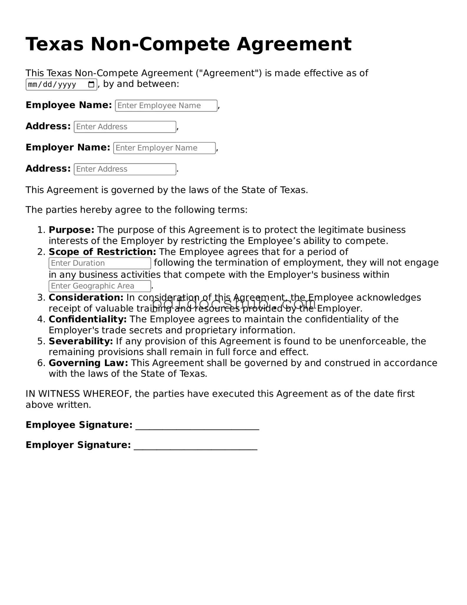 Attorney-Approved Texas Non-compete Agreement Form
