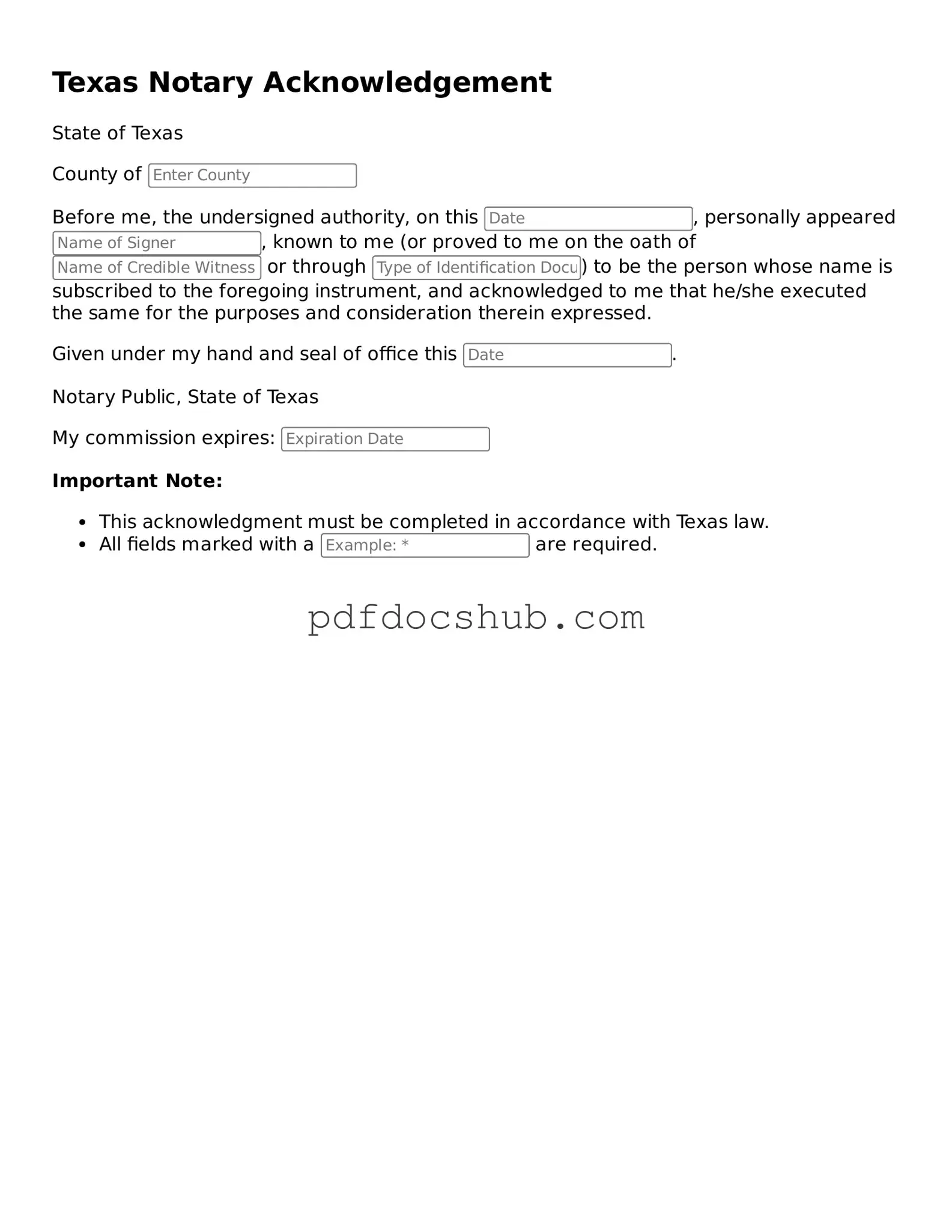 Attorney-Approved Texas Notary Acknowledgement Form