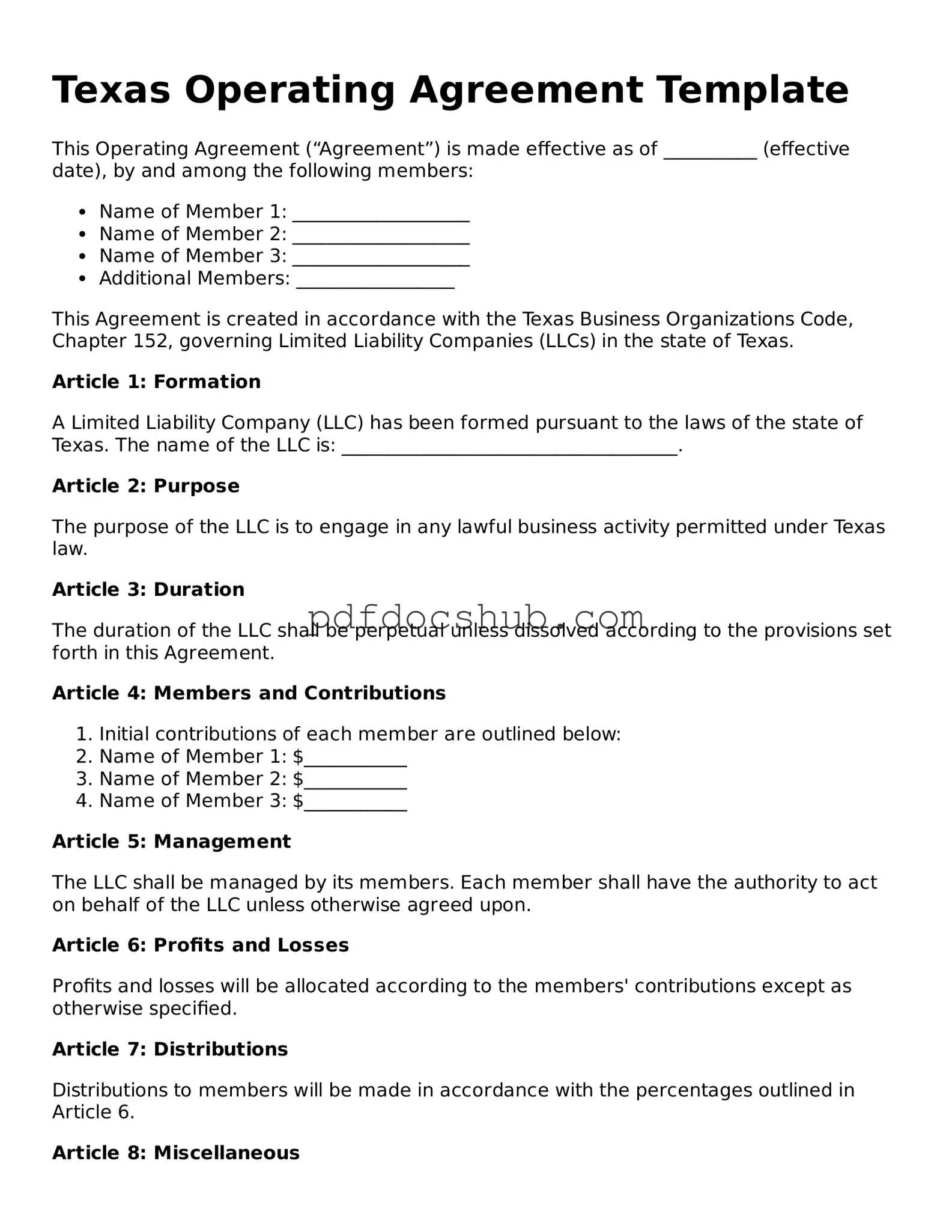 Attorney-Approved Texas Operating Agreement Form