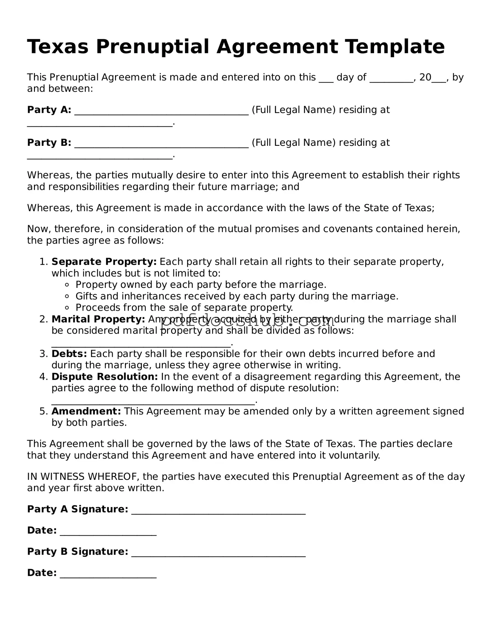 Attorney-Approved Texas Prenuptial Agreement Form