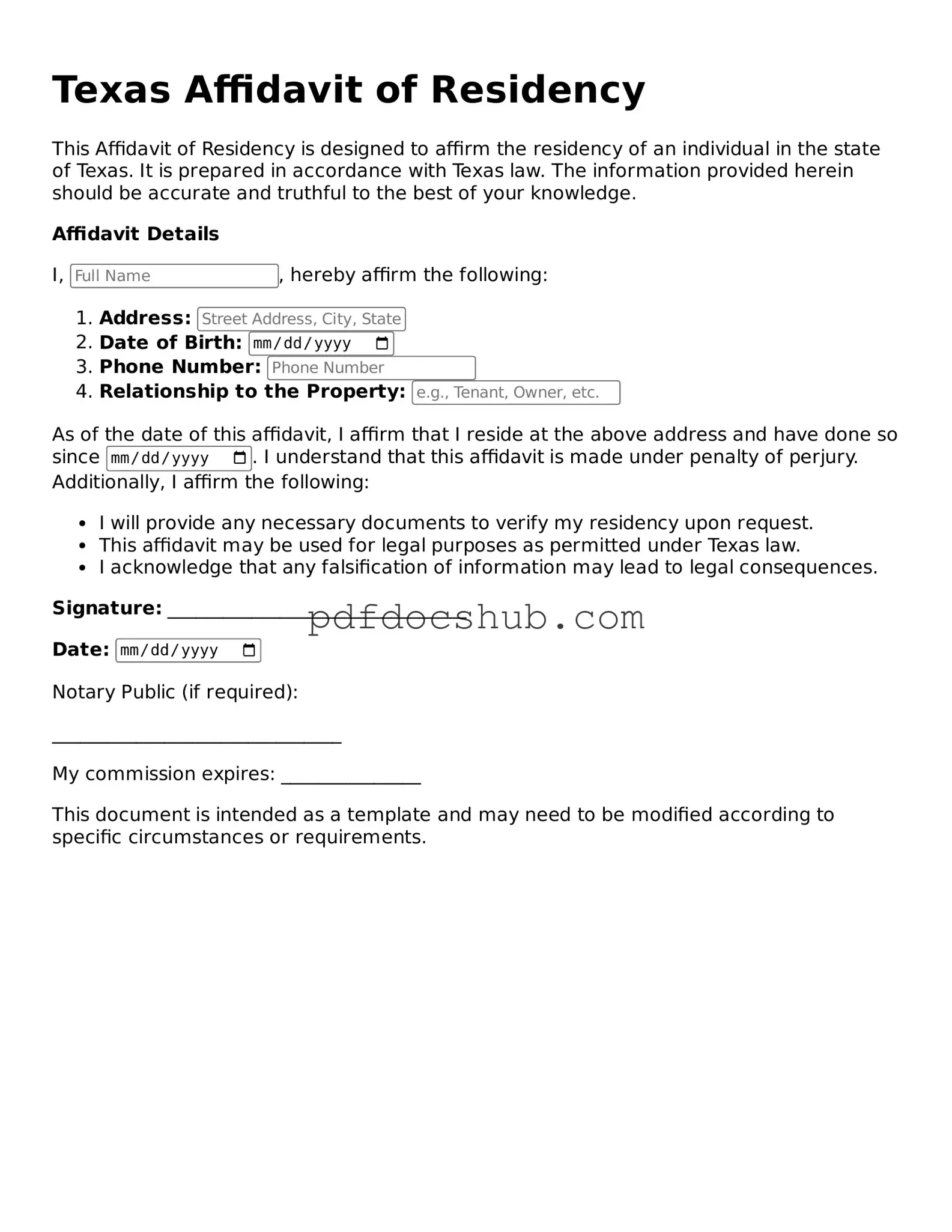 Attorney-Approved Texas Affidavit of Residency Form