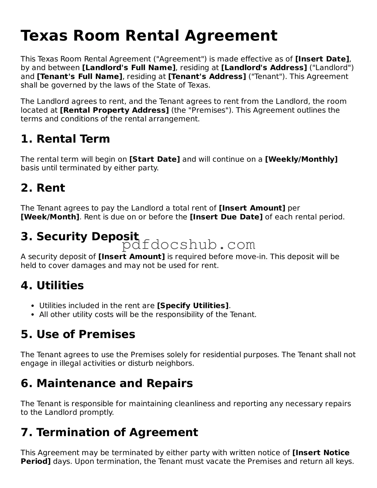 Attorney-Approved Texas Room Rental Agreement Form