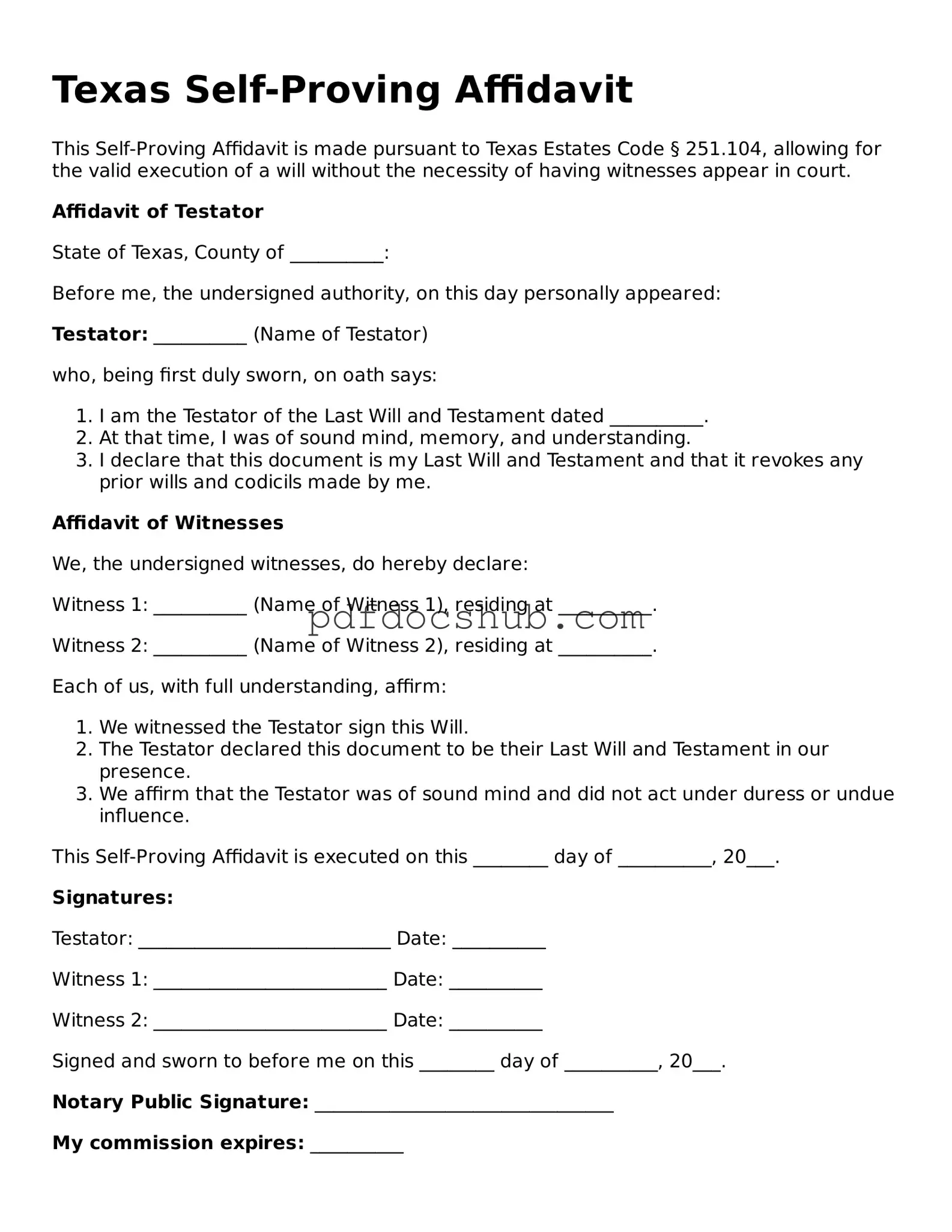 Attorney-Approved Texas Self-Proving Affidavit Form