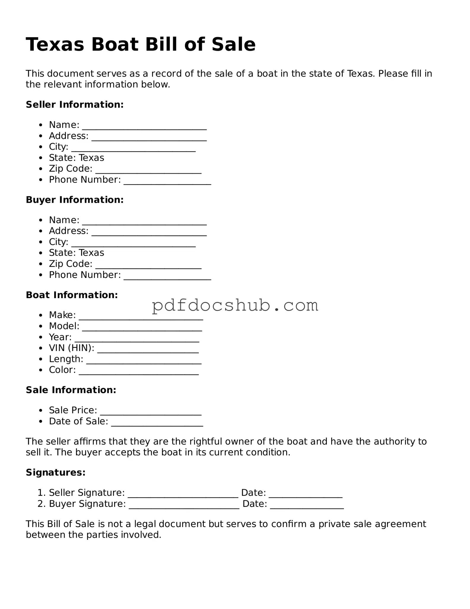 Attorney-Approved Texas Boat Bill of Sale Form