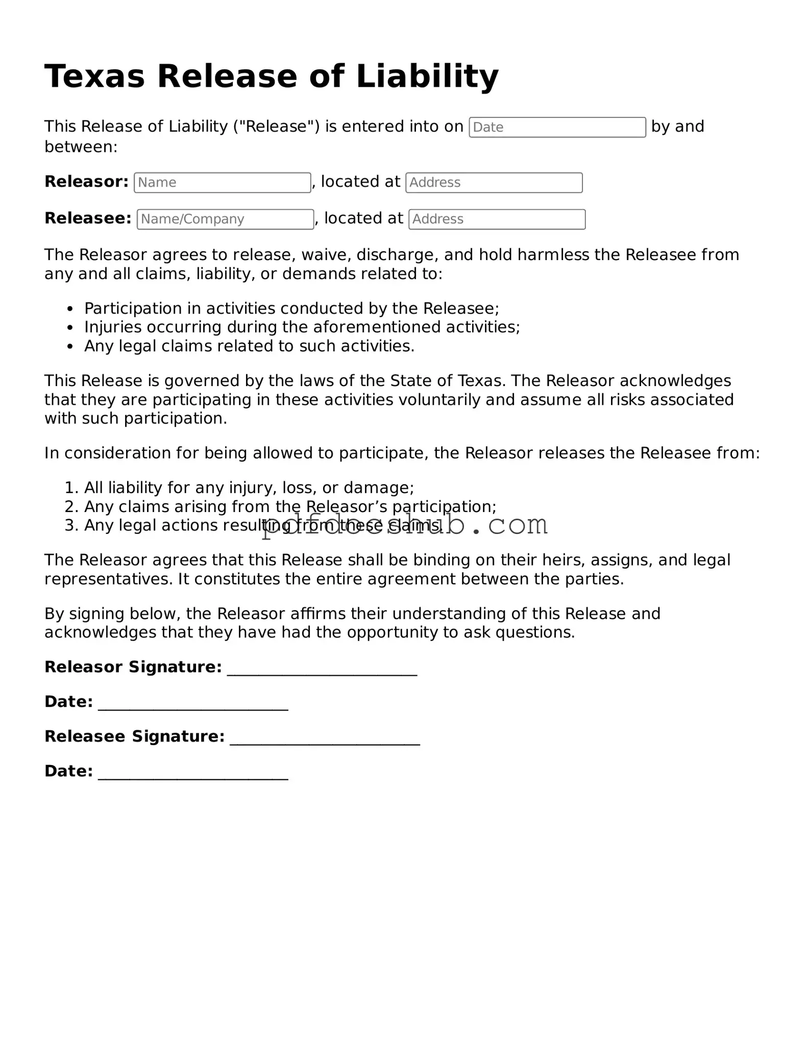 Attorney-Approved Texas Release of Liability Form