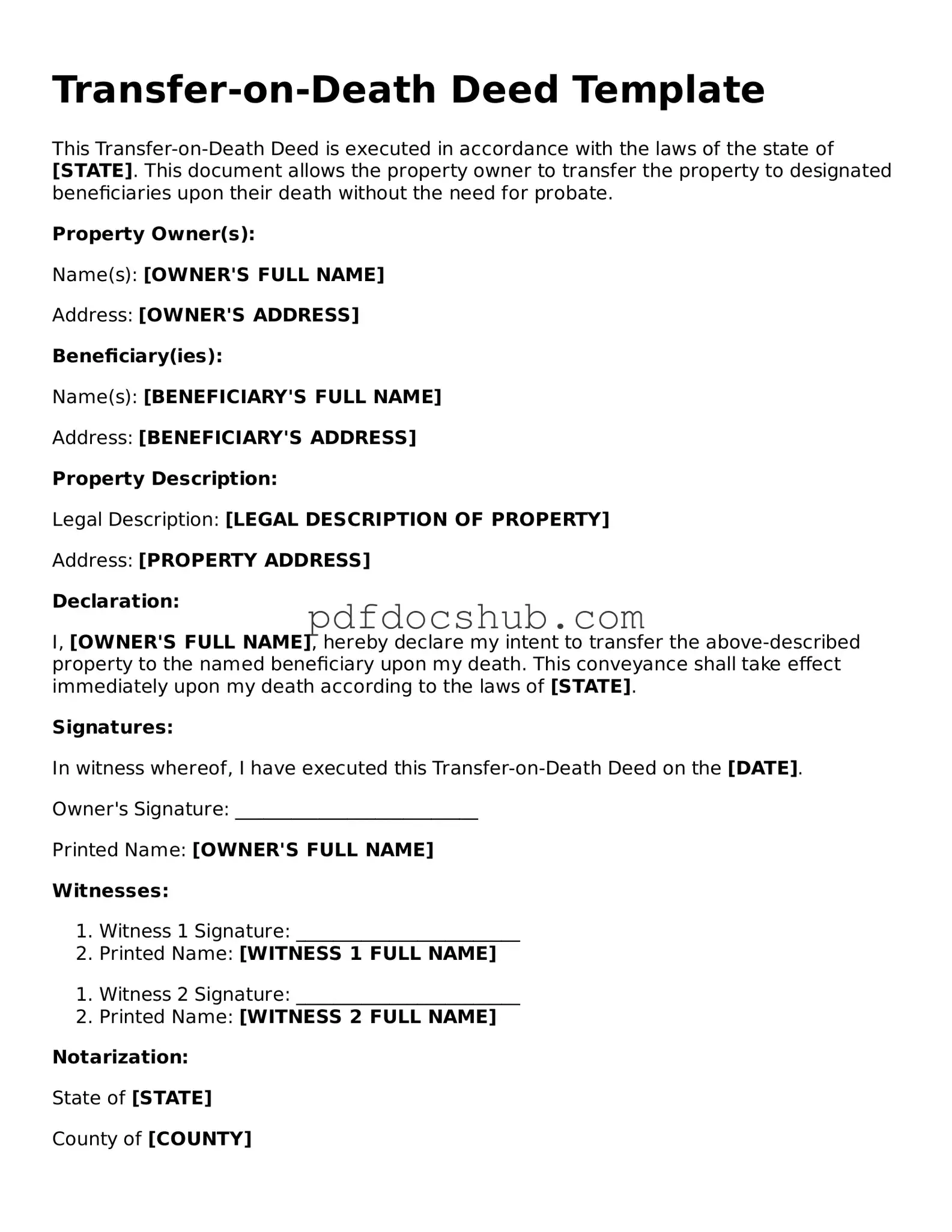 Legal Transfer-on-Death Deed Template