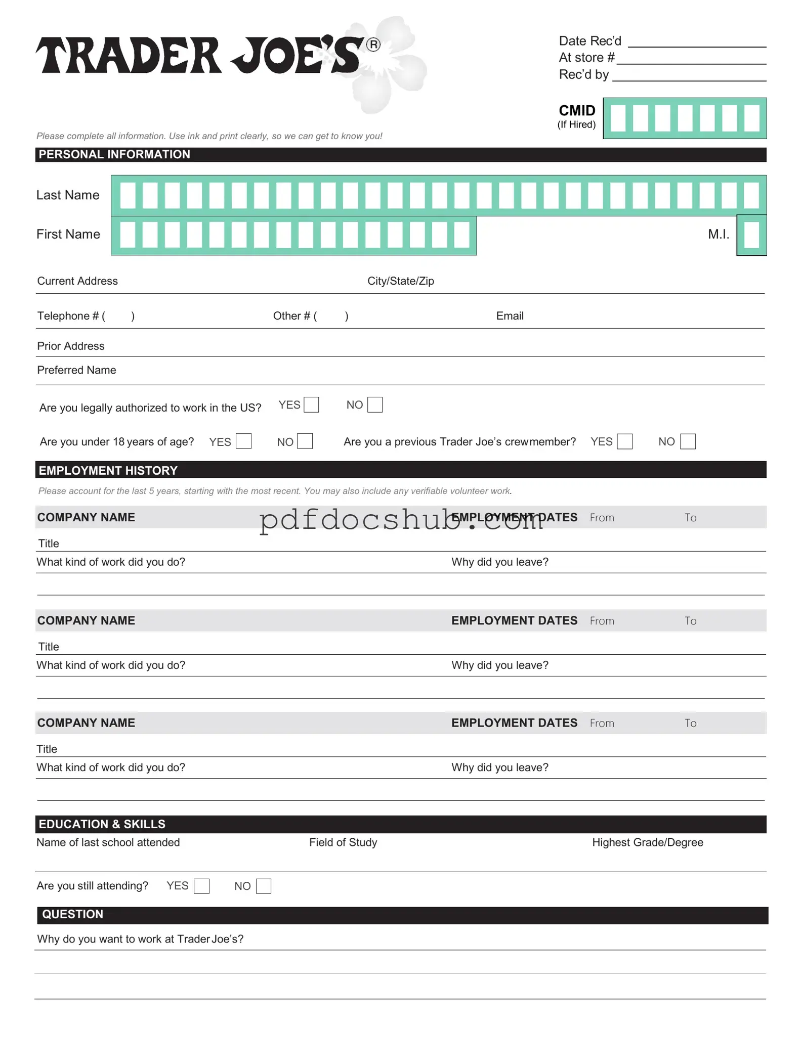 Trader Joe's application Template